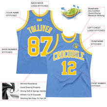 Load image into Gallery viewer, Custom Light Blue Gold-White Authentic Throwback Basketball Jersey