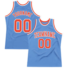 Load image into Gallery viewer, Custom Light Blue Orange-White Authentic Throwback Basketball Jersey
