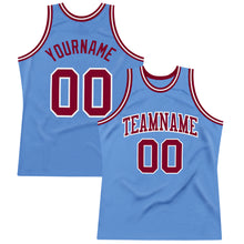 Load image into Gallery viewer, Custom Light Blue Maroon-White Authentic Throwback Basketball Jersey