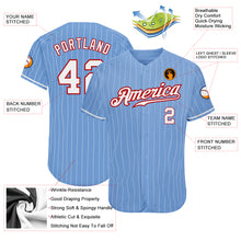 Load image into Gallery viewer, Custom Light Blue White Pinstripe White-Red Authentic Baseball Jersey
