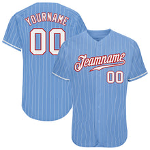 Load image into Gallery viewer, Custom Light Blue White Pinstripe White-Red Authentic Baseball Jersey