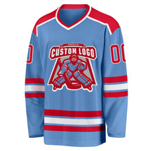 Load image into Gallery viewer, Custom Light Blue Red-White Hockey Jersey