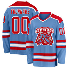 Load image into Gallery viewer, Custom Light Blue Red-White Hockey Jersey