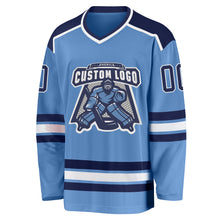 Load image into Gallery viewer, Custom Light Blue Navy-White Hockey Jersey