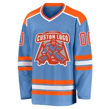 Load image into Gallery viewer, Custom Light Blue Orange-White Hockey Jersey