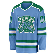 Load image into Gallery viewer, Custom Light Blue Kelly Green-White Hockey Jersey
