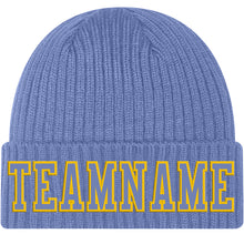 Load image into Gallery viewer, Custom Light Blue Light Blue-Gold Stitched Cuffed Knit Hat