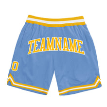 Load image into Gallery viewer, Custom Light Blue Gold-White Authentic Throwback Basketball Shorts