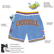 Load image into Gallery viewer, Custom Light Blue Purple-Gold Authentic Throwback Basketball Shorts