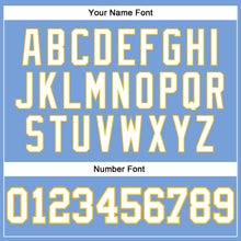 Load image into Gallery viewer, Custom Light Blue White-Gold Authentic Throwback Basketball Jersey