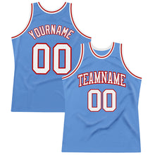 Load image into Gallery viewer, Custom Light Blue White-Red Authentic Throwback Basketball Jersey