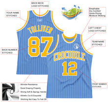 Load image into Gallery viewer, Custom Light Blue White Pinstripe Gold Authentic Basketball Jersey