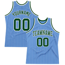 Load image into Gallery viewer, Custom Light Blue White Pinstripe Green Authentic Basketball Jersey