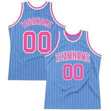 Load image into Gallery viewer, Custom Light Blue White Pinstripe Pink Authentic Basketball Jersey