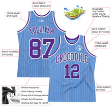 Load image into Gallery viewer, Custom Light Blue White Pinstripe Purple Authentic Basketball Jersey