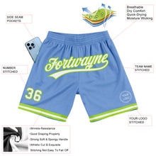 Load image into Gallery viewer, Custom Light Blue White-Neon Green Authentic Throwback Basketball Shorts