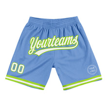 Load image into Gallery viewer, Custom Light Blue White-Neon Green Authentic Throwback Basketball Shorts