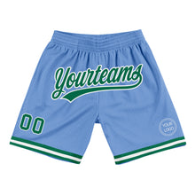 Load image into Gallery viewer, Custom Light Blue Kelly Green-White Authentic Throwback Basketball Shorts