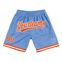 Load image into Gallery viewer, Custom Light Blue Orange-White Authentic Throwback Basketball Shorts