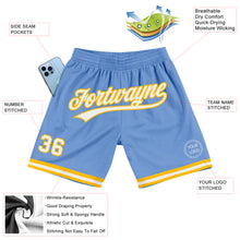 Load image into Gallery viewer, Custom Light Blue White-Gold Authentic Throwback Basketball Shorts