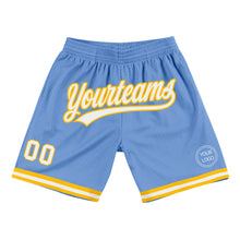 Load image into Gallery viewer, Custom Light Blue White-Gold Authentic Throwback Basketball Shorts