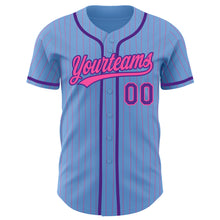 Load image into Gallery viewer, Custom Light Blue Pink Pinstripe Purple Authentic Baseball Jersey