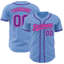 Load image into Gallery viewer, Custom Light Blue Pink Pinstripe Purple Authentic Baseball Jersey