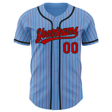 Load image into Gallery viewer, Custom Light Blue Red Pinstripe Black Authentic Baseball Jersey