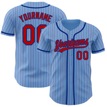 Load image into Gallery viewer, Custom Light Blue Red Pinstripe Royal Authentic Baseball Jersey