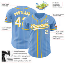 Load image into Gallery viewer, Custom Light Blue White Pinstripe Yellow Authentic Baseball Jersey