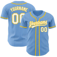 Load image into Gallery viewer, Custom Light Blue White Pinstripe Yellow Authentic Baseball Jersey