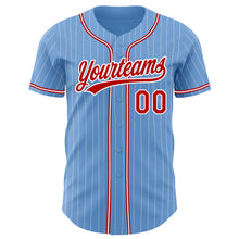 Load image into Gallery viewer, Custom Light Blue White Pinstripe Red Authentic Baseball Jersey