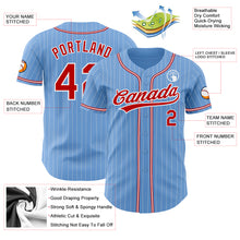Load image into Gallery viewer, Custom Light Blue White Pinstripe Red Authentic Baseball Jersey