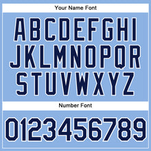 Load image into Gallery viewer, Custom Light Blue White Pinstripe Navy Authentic Baseball Jersey