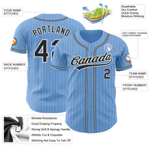 Load image into Gallery viewer, Custom Light Blue White Pinstripe Black Authentic Baseball Jersey