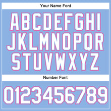 Load image into Gallery viewer, Custom Light Blue White Pinstripe Pink Authentic Baseball Jersey