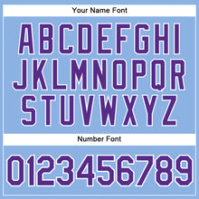 Load image into Gallery viewer, Custom Light Blue White Pinstripe Purple Authentic Baseball Jersey