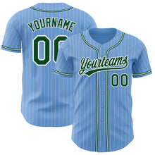 Load image into Gallery viewer, Custom Light Blue White Pinstripe Green Authentic Baseball Jersey