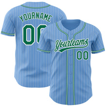 Load image into Gallery viewer, Custom Light Blue White Pinstripe Kelly Green Authentic Baseball Jersey