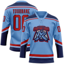 Load image into Gallery viewer, Custom Light Blue Red-Navy Hockey Lace Neck Jersey
