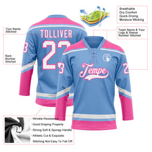 Load image into Gallery viewer, Custom Light Blue White-Pink Hockey Lace Neck Jersey