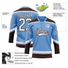 Load image into Gallery viewer, Custom Light Blue White-Brown Hockey Lace Neck Jersey