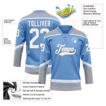 Load image into Gallery viewer, Custom Light Blue White-Gray Hockey Lace Neck Jersey