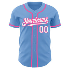 Load image into Gallery viewer, Custom Light Blue White-Pink Authentic Baseball Jersey