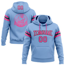 Load image into Gallery viewer, Custom Stitched Light Blue Pink-Black Football Pullover Sweatshirt Hoodie