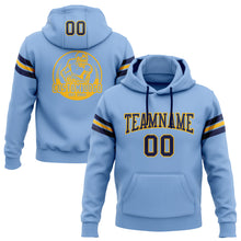 Load image into Gallery viewer, Custom Stitched Light Blue Navy-Gold Football Pullover Sweatshirt Hoodie
