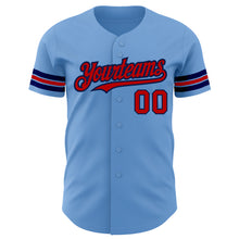 Load image into Gallery viewer, Custom Light Blue Red-Navy Authentic Baseball Jersey
