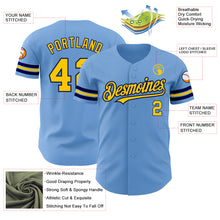 Load image into Gallery viewer, Custom Light Blue Yellow-Navy Authentic Baseball Jersey