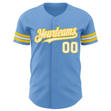 Load image into Gallery viewer, Custom Light Blue White-Yellow Authentic Baseball Jersey