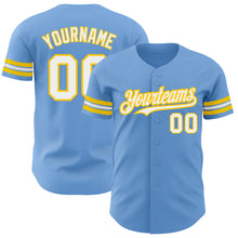 Load image into Gallery viewer, Custom Light Blue White-Yellow Authentic Baseball Jersey
